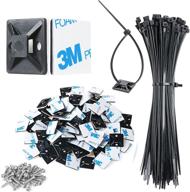 🔗 100 pcs outdoor cable zip tie mounts - 3/4" strong black, including 8" zip ties, screws, and sticky cable clips. self adhesive wire fasteners for cable management, anchors, organizers, and holders - pack of 100 squares logo