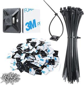 img 4 attached to 🔗 100 Pcs Outdoor Cable Zip Tie Mounts - 3/4" Strong Black, Including 8" Zip Ties, Screws, and Sticky Cable Clips. Self Adhesive Wire Fasteners for Cable Management, Anchors, Organizers, and Holders - Pack of 100 Squares