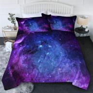 🌌 стильные комплекты одеял и подушек blessliving для мальчиков с 3d дизайном галактики - голубой фиолетовый комплект для двуспальной кровати с одеялом и наволочками для оформления комнаты в космическом стиле. логотип