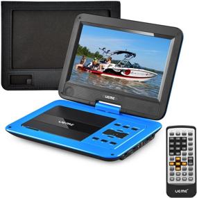 img 1 attached to 📀 UEME Portable DVD Player with 10.1-Inch HD Swivel LCD Screen, Car Headrest Mount Holder, Remote Control, Rechargeable Battery (Blue)