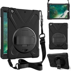 img 4 attached to ZenRich iPad 5th/6th Gen Case with Rotatable Kickstand 📱 & Straps – Heavy Duty Shockproof Case for A1822/A1823/A1893/A1954, Black