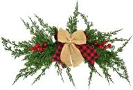 🎄 wddh artificial christmas swag - 22.8inch winter pine needles decor with ribbon bow, red berries, and greenery - festive swag for wall door lintel decoration during the holiday season logo