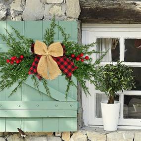 img 3 attached to 🎄 WDDH Artificial Christmas Swag - 22.8inch Winter Pine Needles Decor with Ribbon Bow, Red Berries, and Greenery - Festive Swag for Wall Door Lintel Decoration during the Holiday Season