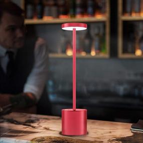 img 2 attached to 💡 Cordless Table Lamp with LED Metal Design - USB Rechargeable 6000mAh, 2-Levels Brightness Night Light - Ideal for Restaurant/Bedroom/Dormitory in Burgundy