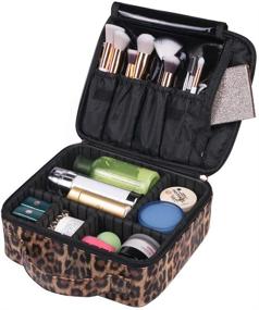img 4 attached to 💄 OXYTRA Leopard Print PU Leather Makeup Bag - Travel Cosmetic Case with Adjustable Dividers for Women and Girls