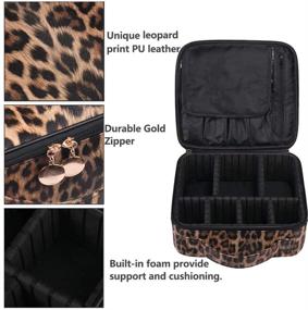 img 1 attached to 💄 OXYTRA Leopard Print PU Leather Makeup Bag - Travel Cosmetic Case with Adjustable Dividers for Women and Girls