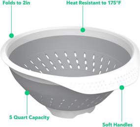 img 2 attached to 🍽️ Vremi 5 Quart Collapsible Colander - BPA Free Silicone Food Strainer with Plastic Handles - Heat Resistant Pasta and Veggies Kitchen Drainer - Dishwasher Safe - Gray