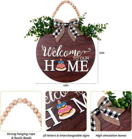 img 1 attached to 🚪 Round Wood Hanging Front Door Sign with Interchangeable Welcome Plaques - Seasonal Farmhouse Porch Sign with 16 Pcs Holiday Icons - Perfect Housewarming Gift (Style A)