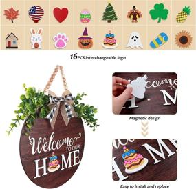 img 3 attached to 🚪 Round Wood Hanging Front Door Sign with Interchangeable Welcome Plaques - Seasonal Farmhouse Porch Sign with 16 Pcs Holiday Icons - Perfect Housewarming Gift (Style A)