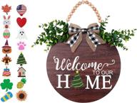 🚪 round wood hanging front door sign with interchangeable welcome plaques - seasonal farmhouse porch sign with 16 pcs holiday icons - perfect housewarming gift (style a) logo