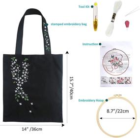 img 3 attached to 👜 Fanhostco Embroidery Kits Canvas Tote Bag - Beginner's Needlepoint Kit for Adults | Inclusive of Embroidery Hoops, Color Threads, Needle | Embroidery Pattern Included | Black