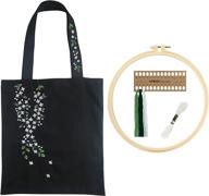 👜 fanhostco embroidery kits canvas tote bag - beginner's needlepoint kit for adults | inclusive of embroidery hoops, color threads, needle | embroidery pattern included | black logo
