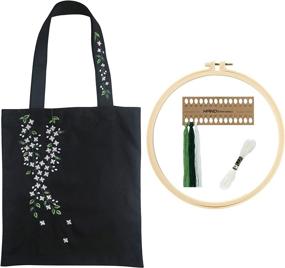 img 4 attached to 👜 Fanhostco Embroidery Kits Canvas Tote Bag - Beginner's Needlepoint Kit for Adults | Inclusive of Embroidery Hoops, Color Threads, Needle | Embroidery Pattern Included | Black