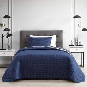 img 4 attached to Freshee Reversible 2-Piece Twin/Twin XL Quilt Set: Navy with Antimicrobial Odor Protection - Perfect for College Dorms