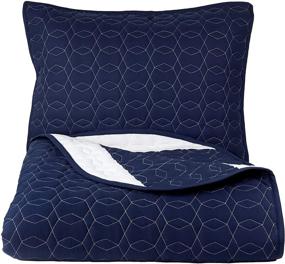 img 2 attached to Freshee Reversible 2-Piece Twin/Twin XL Quilt Set: Navy with Antimicrobial Odor Protection - Perfect for College Dorms