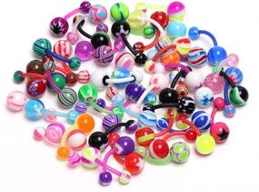 img 4 attached to 🔮 CrazyPiercing Wholesale Lot of 50pcs Belly Navel Button Rings - Acrylic Steel Bar Barbells Ball Assortment