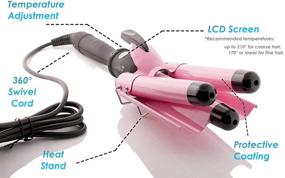 img 1 attached to 🌈 Alure 1 Inch Ceramic Tourmaline Triple Barrel Curling Iron Wand with LCD Temperature Display - Pink, Dual Voltage Crimp