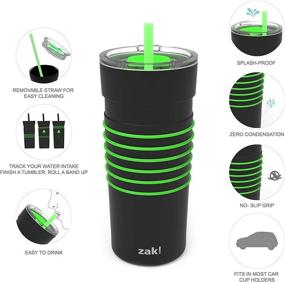 img 2 attached to 🥤 Zak Designs HydraTrak 20 oz Vacuum Insulated Tumbler: Stainless Steel Water Bottle with Straw and Silicone Bands - Track Water Intake, Splash Proof Lid (Black with Green)