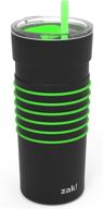 🥤 zak designs hydratrak 20 oz vacuum insulated tumbler: stainless steel water bottle with straw and silicone bands - track water intake, splash proof lid (black with green) logo