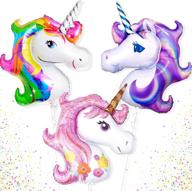 🎈 pack of 3 large 43 inch unicorn balloons for girls birthday - pink purple rainbow unicorn balloon, 3d mylar unicorn balloon party favors for unicorn party decorations and birthday celebration logo