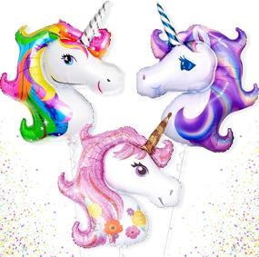 img 4 attached to 🎈 Pack of 3 Large 43 Inch Unicorn Balloons for Girls Birthday - Pink Purple Rainbow Unicorn Balloon, 3D Mylar Unicorn Balloon Party Favors for Unicorn Party Decorations and Birthday Celebration