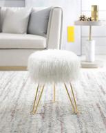 premium white faux fur vanity stool chair – round ottoman seat with plush fluffiness, ideal fluffy makeup chair for vanity set – upholstered decorative foot stools for living room, bedroom, kids' room, and dressing area logo