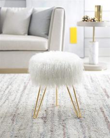 img 4 attached to Premium White Faux Fur Vanity Stool Chair – Round Ottoman Seat with Plush Fluffiness, Ideal Fluffy Makeup Chair for Vanity Set – Upholstered Decorative Foot Stools for Living Room, Bedroom, Kids' Room, and Dressing Area