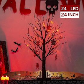 img 3 attached to 🎃 EAMBRITE 2FT Black Spooky Tree with 24 LED Red Lights, 6 Spiders - Battery Operated Halloween Decorations for Indoor Halloween Decoration