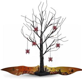 img 4 attached to 🎃 EAMBRITE 2FT Black Spooky Tree with 24 LED Red Lights, 6 Spiders - Battery Operated Halloween Decorations for Indoor Halloween Decoration