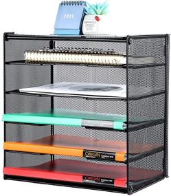 img 4 attached to 📚 Samstar Black Letter Tray Paper Organizer with 5 Tier Shelves and Sorter - Mesh Desk File Organizer for Efficient Organization