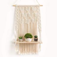 omomio macrame wall hanging shelf - bohemian wall decor for bedroom and bathroom - woven rope macrame wall art as chic boho shelf decor - macrame shelf wall hanging plant hanger with crochet wall hangings logo