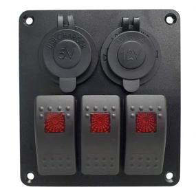 img 3 attached to 🔴 Red LED 5 Pin ON/Off Switch Panel with Dual USB Power Socket Kit for Marine Boat Car RV Truck, Jamgoer 3 Gang
