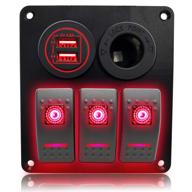 🔴 red led 5 pin on/off switch panel with dual usb power socket kit for marine boat car rv truck, jamgoer 3 gang логотип