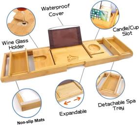 img 2 attached to 🛀 Bamboo Bathtub Caddy Tray with Book and Wine Holder, Soap Dish, Phone Slot - Luxury Bath Table for Any Tub - Perfect Bath Gift for Women (Original, 29.3-42.5″ x 9″)
