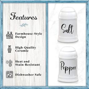 img 2 attached to 🏡 Farmhouse Kitchen Decor Ceramic Salt and Pepper Shaker Set - White Salt and Pepper Shakers - Wedding Registry Gift Ideas - Rustic Salt and Pepper Holder - Home Acre Designs Table Decor