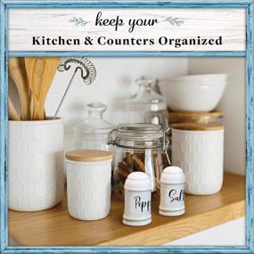 img 1 attached to 🏡 Farmhouse Kitchen Decor Ceramic Salt and Pepper Shaker Set - White Salt and Pepper Shakers - Wedding Registry Gift Ideas - Rustic Salt and Pepper Holder - Home Acre Designs Table Decor