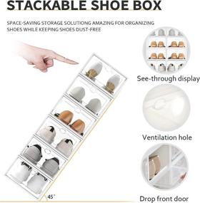 img 1 attached to 👠 SPRING 12 Pack Clear Plastic Shoe Storage Box - Stackable, Drop Front Shoe Organizer, Space Saving & Foldable Shoe Container Bin - Fits up to US Size 9