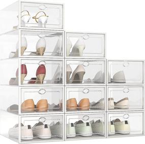 img 3 attached to 👠 SPRING 12 Pack Clear Plastic Shoe Storage Box - Stackable, Drop Front Shoe Organizer, Space Saving & Foldable Shoe Container Bin - Fits up to US Size 9