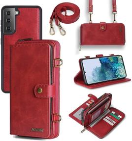 img 4 attached to 📱 QIXIU Galaxy S21 Wallet Case - 2-in-1 Magnetic Detachable Flip Wallet with Leather Card Holder (13 Card Slots), Kickstand, and Cross Body Functionality