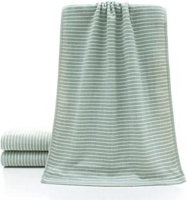 img 3 attached to Pidada Hand Towels Set of 2: Green Striped Pattern, 100% Cotton, Absorbent & Soft - 13 x 29 Inch | Bathroom Essentials