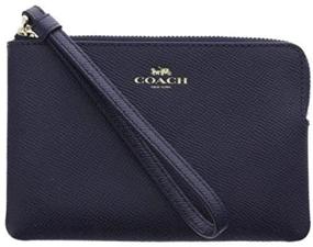 img 1 attached to 👜 Navy Coach Crossgrain Leather Corner Zip Wristlet: Stylish and Practical