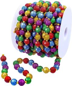 img 4 attached to 🎄 Vibrant 20 Feet Christmas Multi-Color Beaded Garland: Glittering Colorful Tree Beads Garland, Plastic Beads Ribbon & Faux Pearl - Perfect for Festive Holiday Decorations!