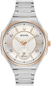 img 4 attached to Bulova Curv Дамские Наручные часы из нержавеющей стали с бриллиантами - двухтоновые (Модель: 98P182) - элегантное изделие для женщин