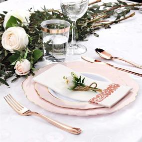 img 2 attached to 👑 WDF 60pcs Baroque Pink &amp; Gold Disposable Dinner Plates – Perfect for Upscale Parties &amp; Weddings, Bridal Showers &amp; Mother’s Day