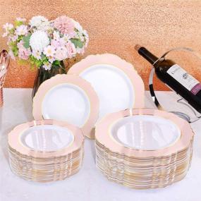 img 1 attached to 👑 WDF 60pcs Baroque Pink &amp; Gold Disposable Dinner Plates – Perfect for Upscale Parties &amp; Weddings, Bridal Showers &amp; Mother’s Day