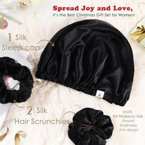 img 3 attached to YANIBEST 22 Momme 100% Mulberry Silk Sleep Cap for Women - Natural Silk Hair Bonnet with Silk Scrunchies