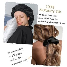 img 2 attached to YANIBEST 22 Momme 100% Mulberry Silk Sleep Cap for Women - Natural Silk Hair Bonnet with Silk Scrunchies