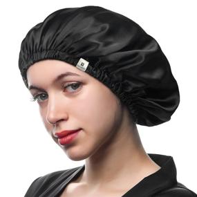 img 4 attached to YANIBEST 22 Momme 100% Mulberry Silk Sleep Cap for Women - Natural Silk Hair Bonnet with Silk Scrunchies