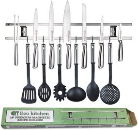 img 4 attached to 🔪 18 Inch Magnetic Knife Strip - Top Kitchen Knife Holder - Wall Magnet for Knives - Magnetic Knife Rack Bar With 6 Hooks in Gift Box - 5 Year Guarantee