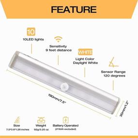 img 3 attached to 🔦 Closet Light Motion Activated - 10 LED Motion Sensor Battery Operated Magnetic Under Cabinet Lights - Wireless Stick Up Night Lights Bar for Closet Kitchen